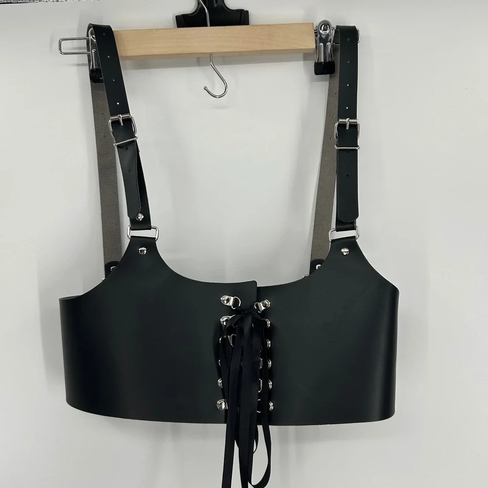 Black Faux Leather Lace Up Harness Vest Adjustable Buckle Straps Gothic Punk